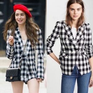 Women's Veronica Beard Black and White Gingham Miller Dickey Blazer